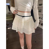 Ruffle Fairycore Lace Bow Layered Dot Skirt White / S