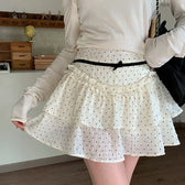 Lace Pleated Denim Mini Skort