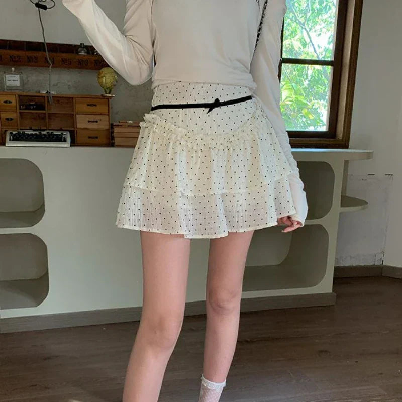 Lace Pleated Denim Mini Skort
