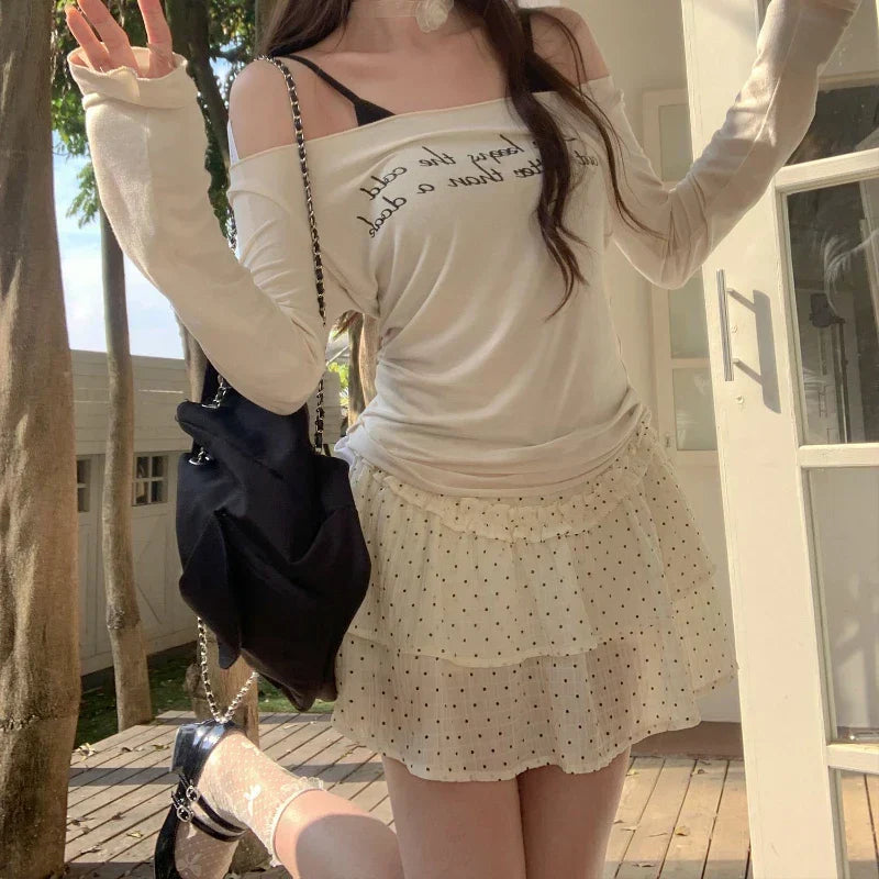 Lace Pleated Denim Mini Skort