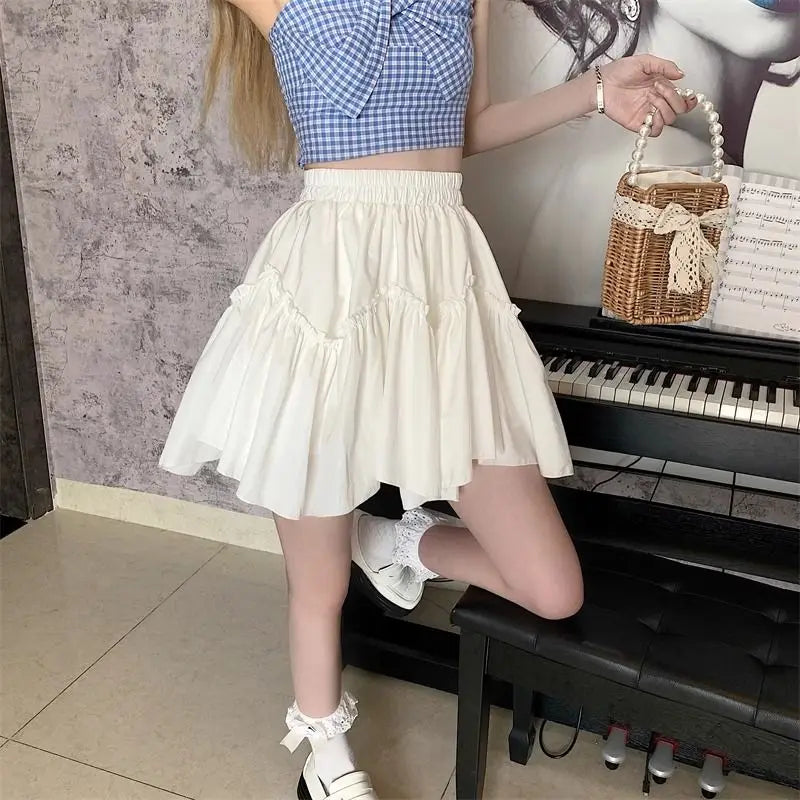Patchwork Pleated Denim Mini Skort