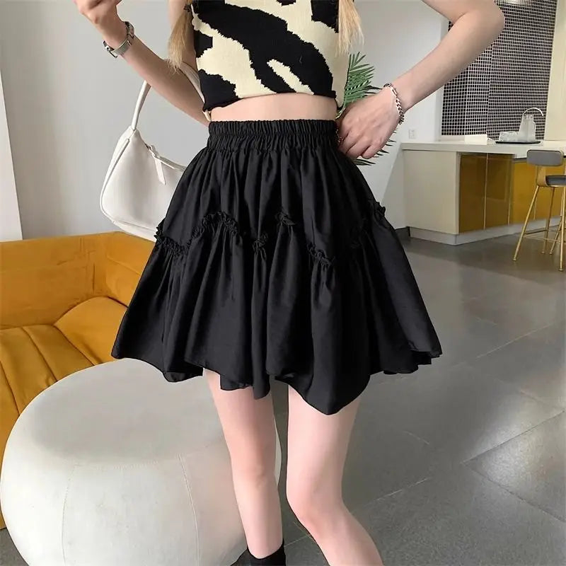 Elastic High Waist Ruffle Trim Tiered Flared Mini Skirt 4
