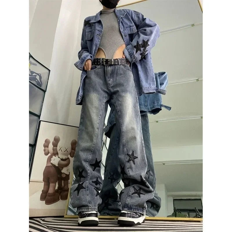 Vintage Washed Wide-Leg Denim Jeans