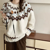 Vintage Fair Isle Loose Preppy Sweater white / S