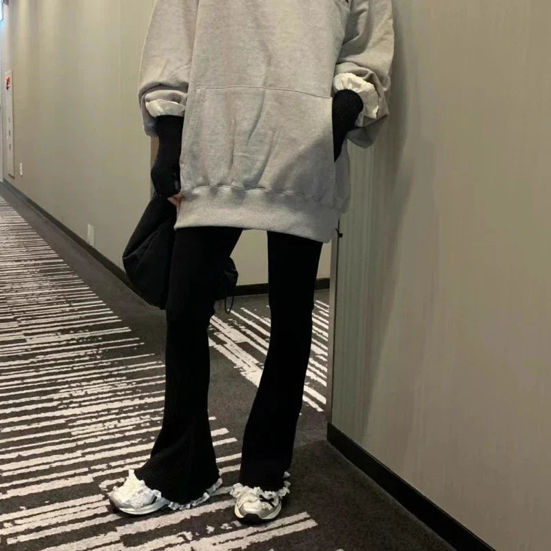 Gray Lace Flare Women Knit Pants