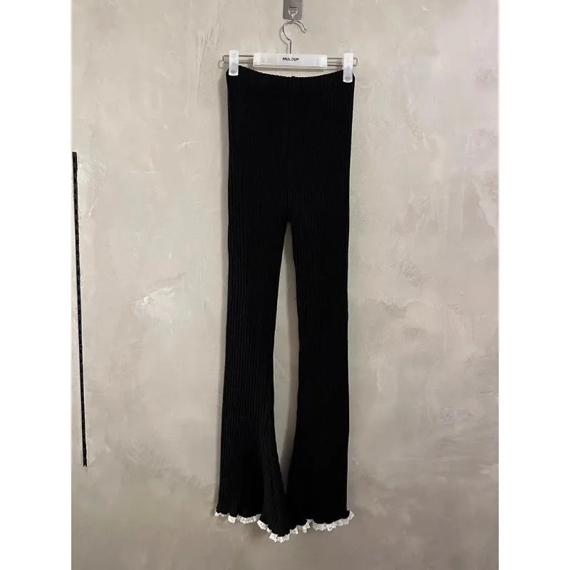 Gray Lace Flare Women Knit Pants