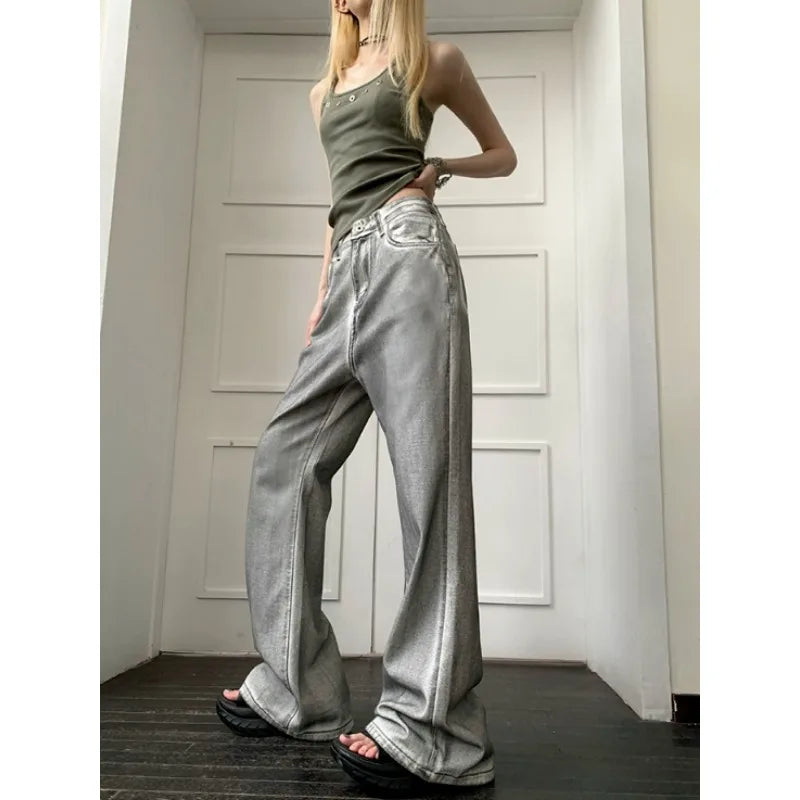 Vintage Washed Wide-Leg Denim Jeans