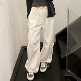 White Casual Elastic Pants White / S