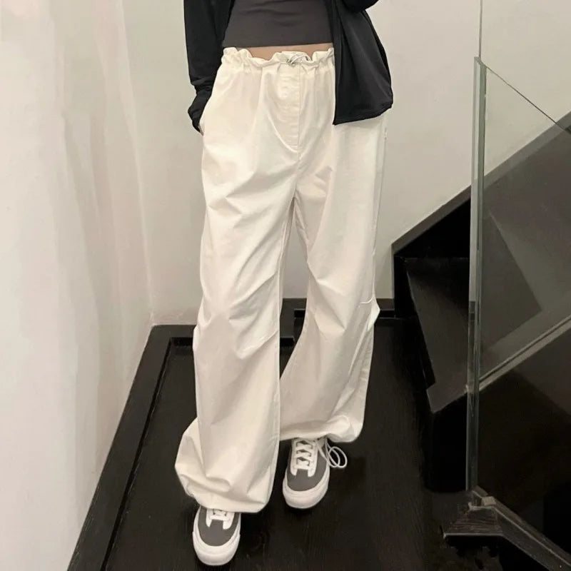 Ruffle Drawstring Waist Toggle Hem Wide Leg Parachute Pants