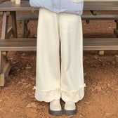 Bow Lace Corduroy Wide Leg Pants