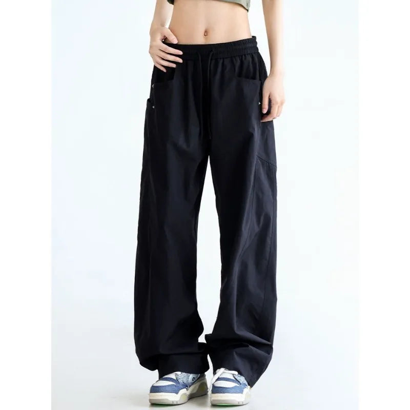 Drawstring Elastic Waist Patch Pocket Baggy Cargo Pants 3