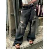 Striped Vintage Y2K Women Jeans Pants black / S