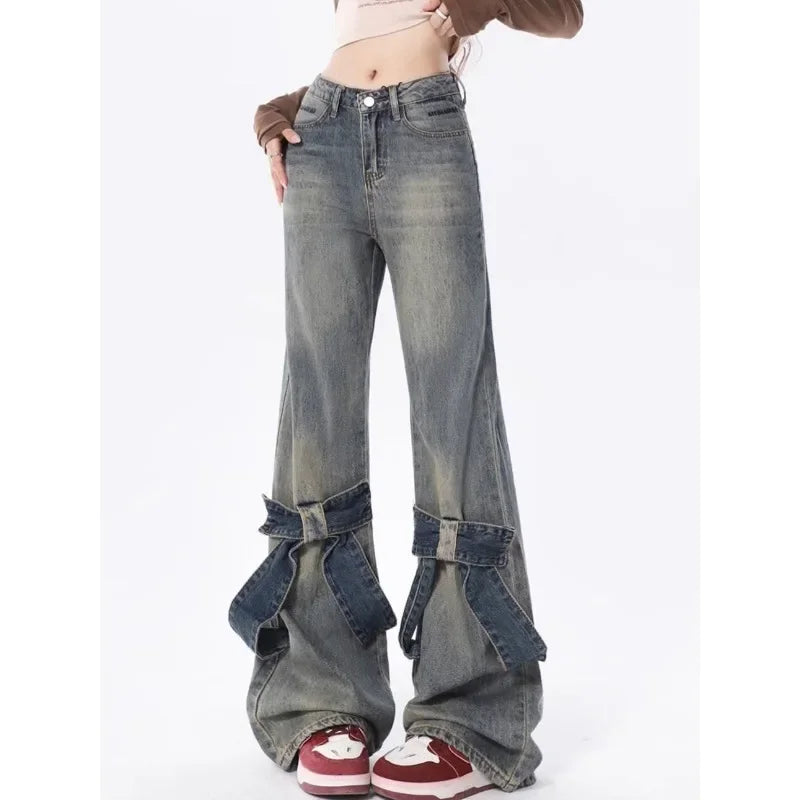 Patchwork Flared Denim Jeans