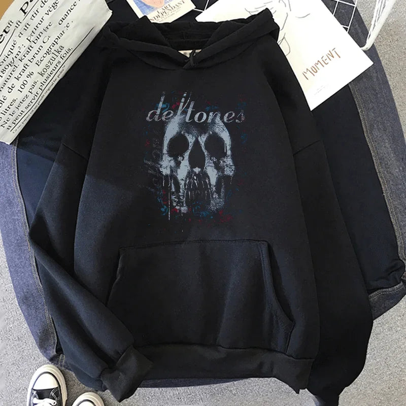 Distressed Skull Graphic Kangaroo Pocket Pullover Hoodie 2