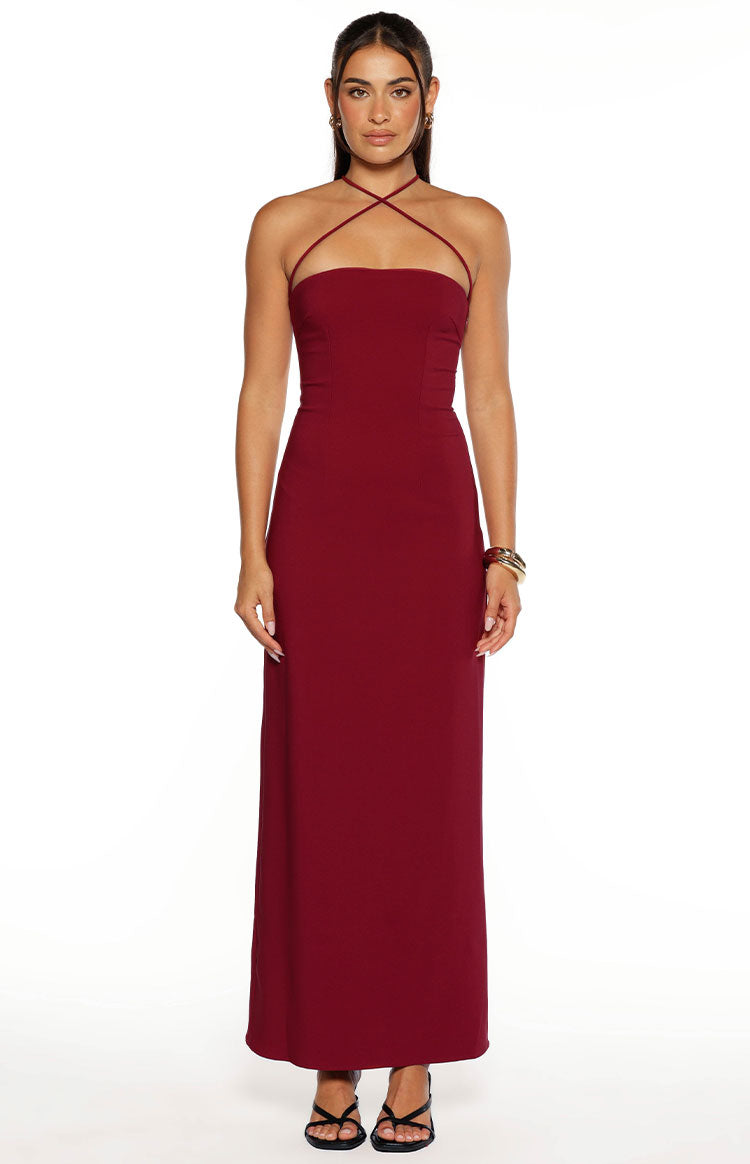 Crepe Cross Halter Neck Strapless Column Formal Maxi Dress 5