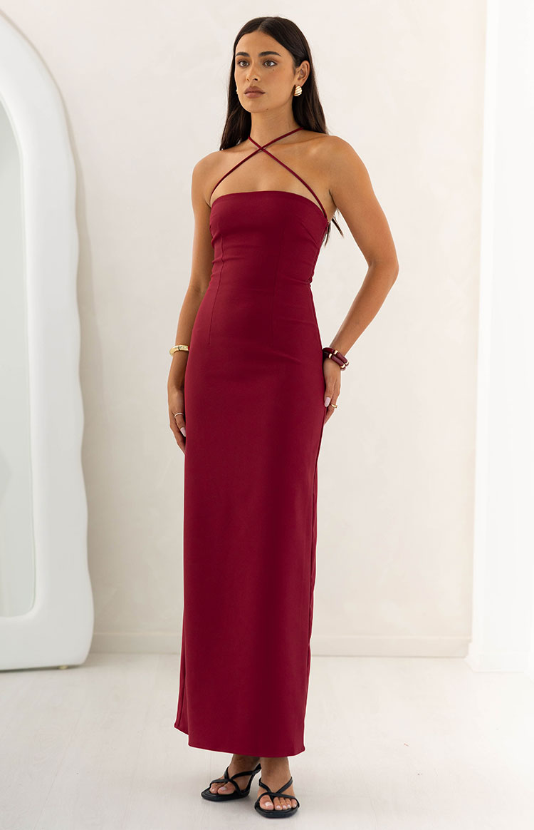 Crepe Cross Halter Neck Strapless Column Formal Maxi Dress