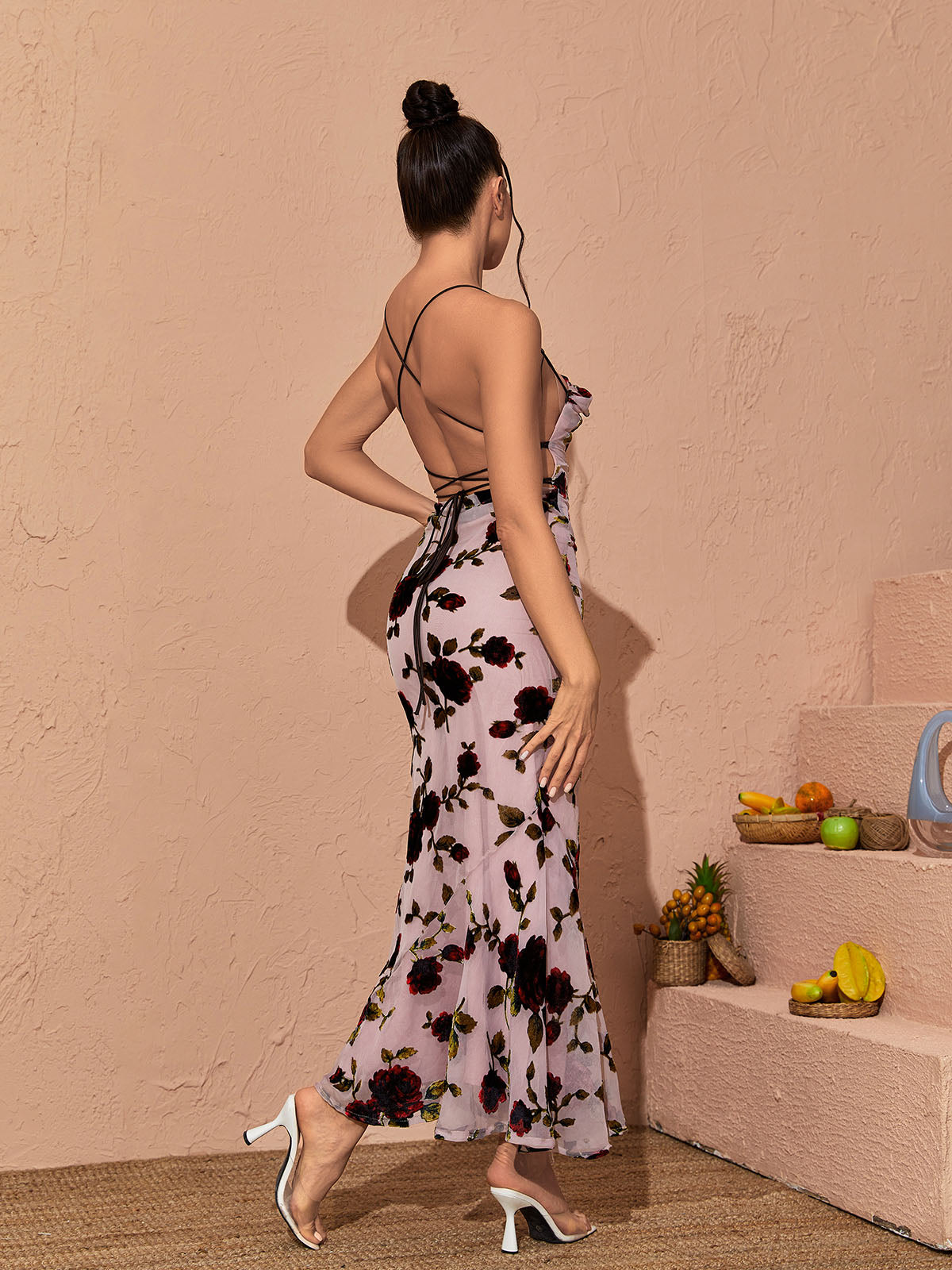 Demeter Mesh Rose Backless Maxi Dress 2