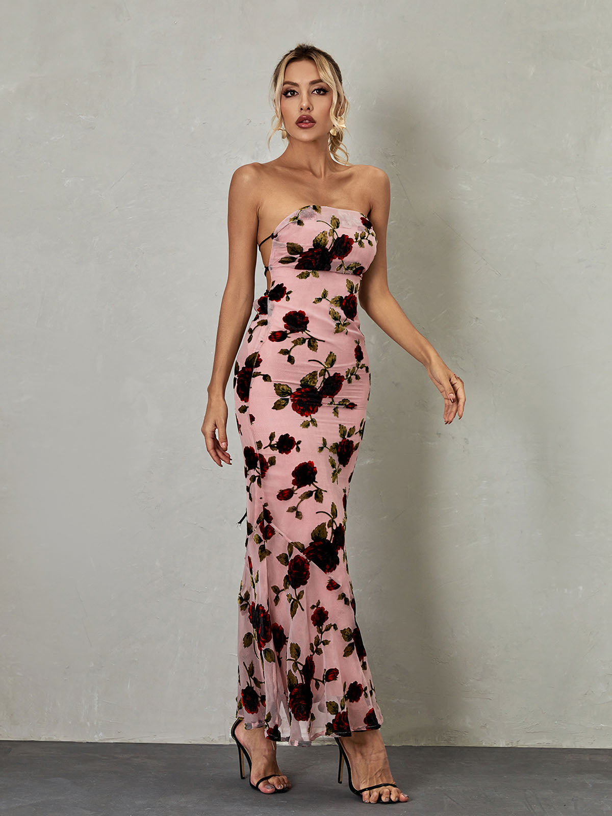 Demeter Mesh Rose Backless Maxi Dress 6