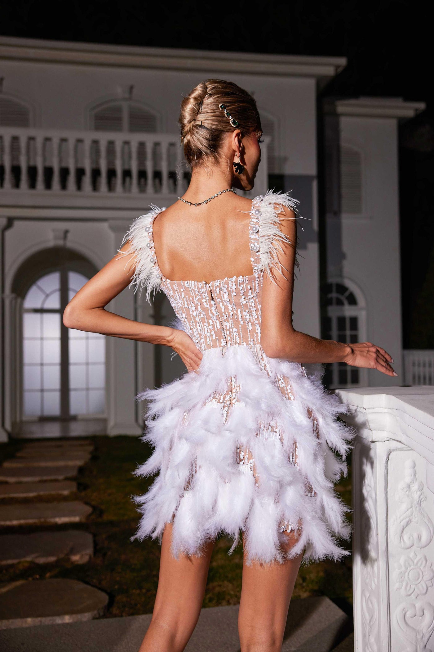Pearl Feather Sequin Dress - View 6