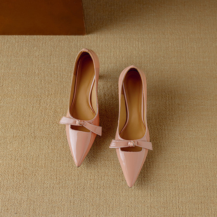 Pointed Toe Bow Strap Mary Jane Kitten Heel Pumps