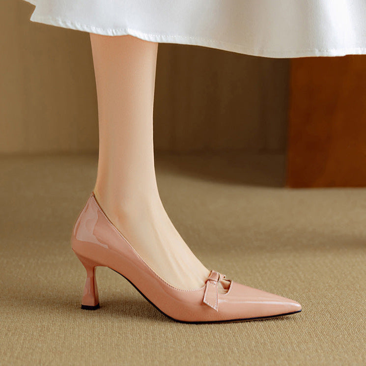 Pointed Toe Bow Strap Mary Jane Kitten Heel Pumps