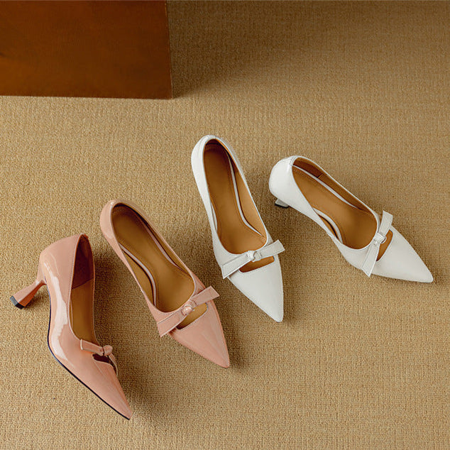 Pointed Toe Bow Strap Mary Jane Kitten Heel Pumps