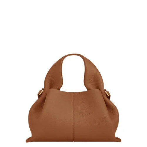 Faux Leather Ruched Top Handle Pouch Bag