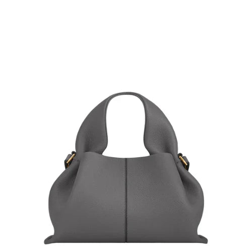 Faux Leather Ruched Top Handle Pouch Bag