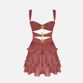 Sweetheart Cut Out Tiered Pleated Mini Dress