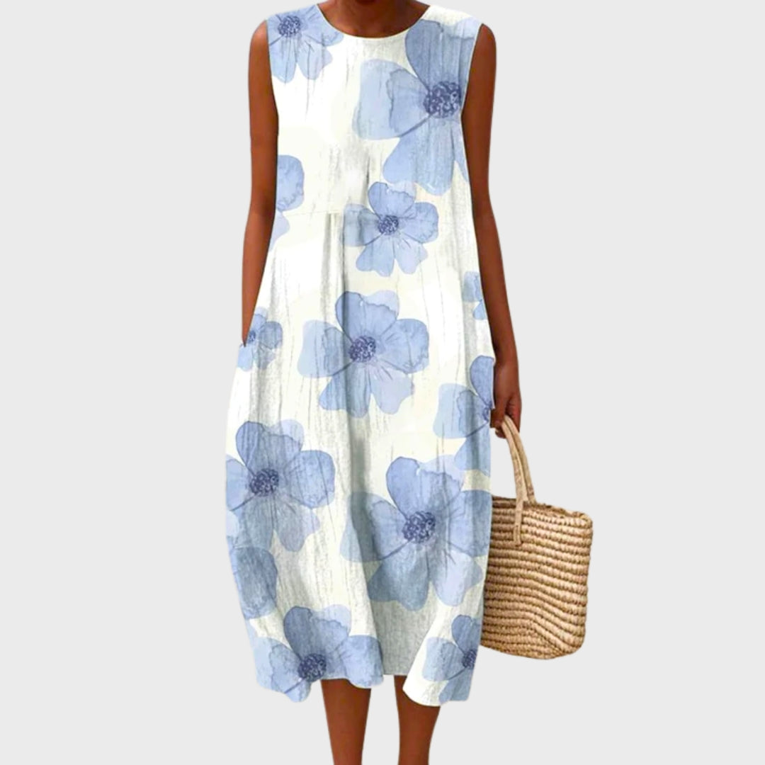 Floral Print Sleeveless Cocoon Midi Dress