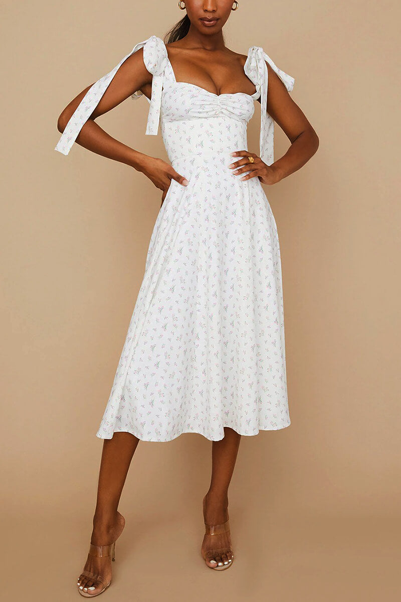 Chic Yolaina Pretty Midi Dress with Straps and Slit Silhouette Collection