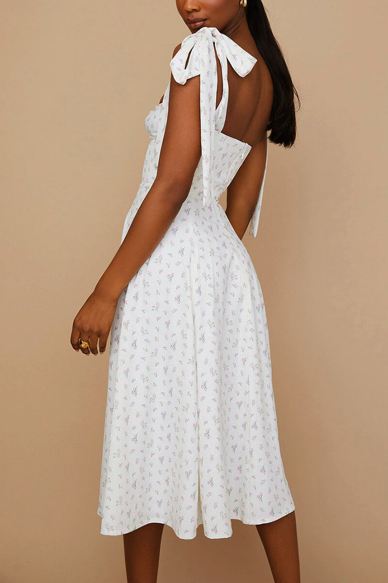 Chic Yolaina Pretty Midi Dress with Straps and Slit Silhouette Collection