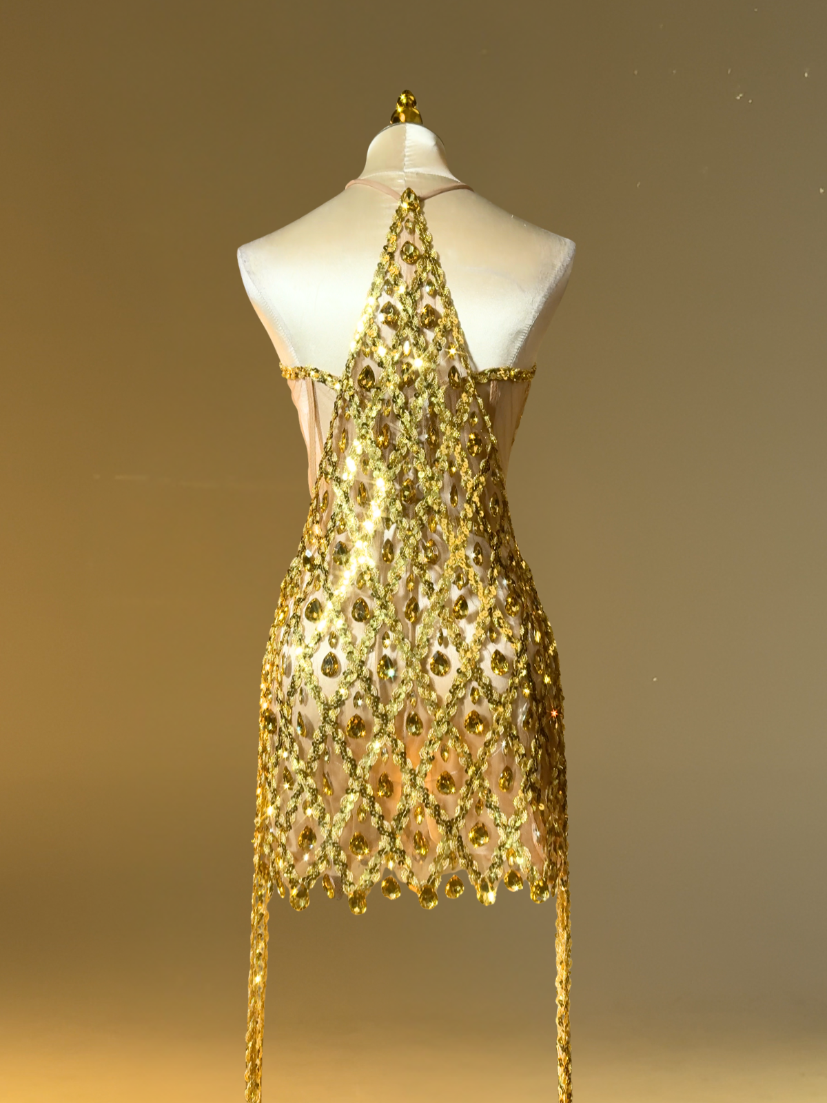 Rhinestone Fringe Mini Dress In Gold - View 8
