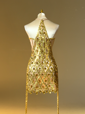 Rhinestone Fringe Mini Dress In Gold - View 8