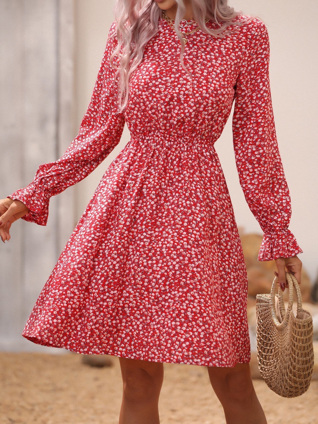 Disty Floral Elastic Waist Dress