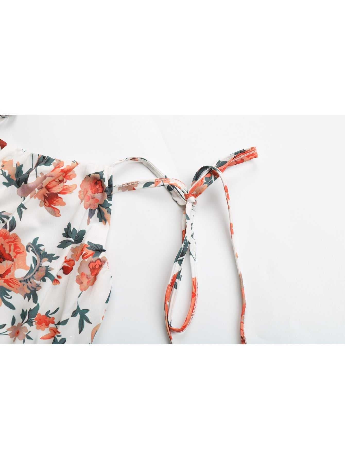 Ditsy Floral Knot Shoulder Ruffle Hem Dress