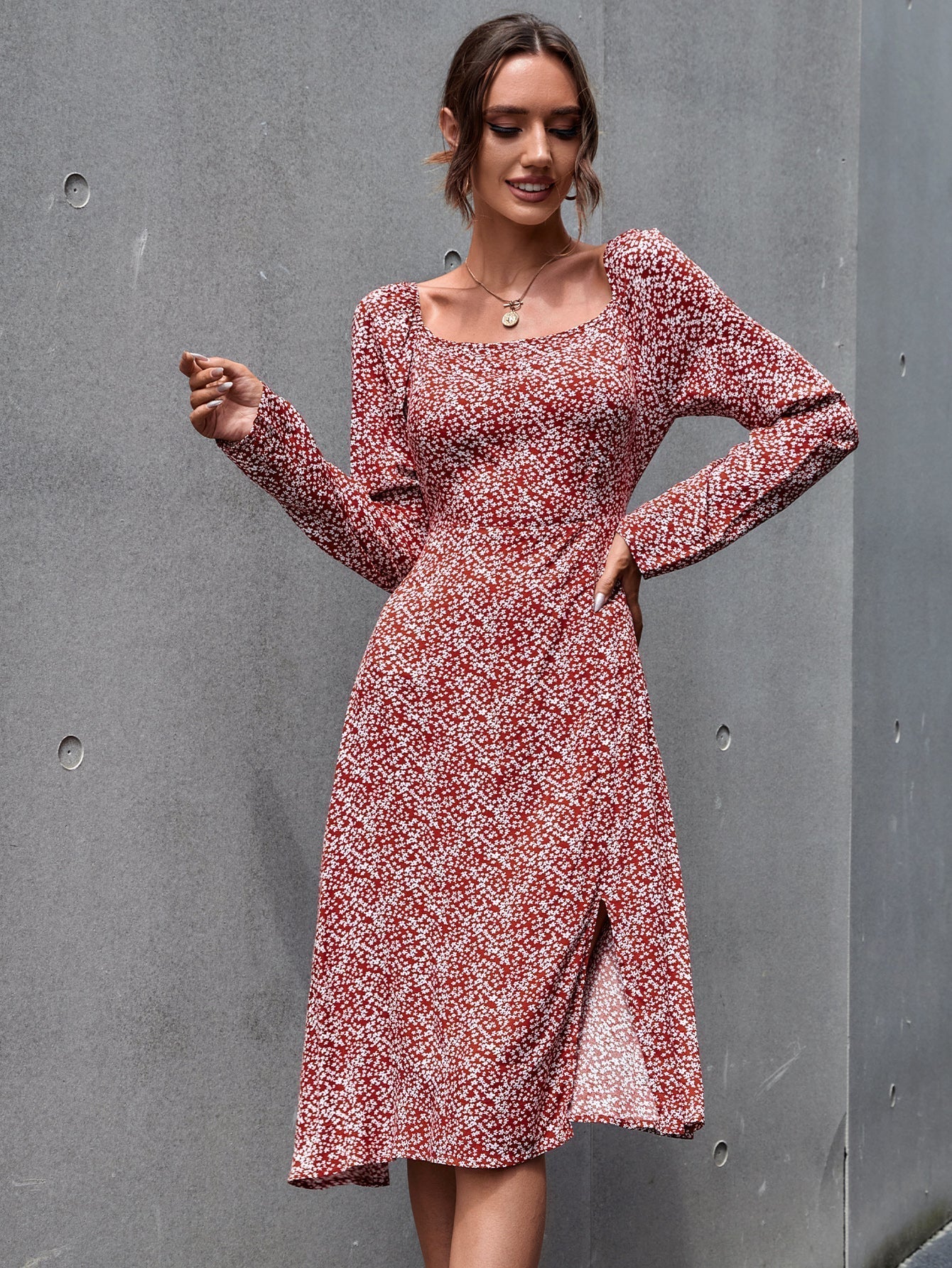 Ditsy Floral Split Hem Dress