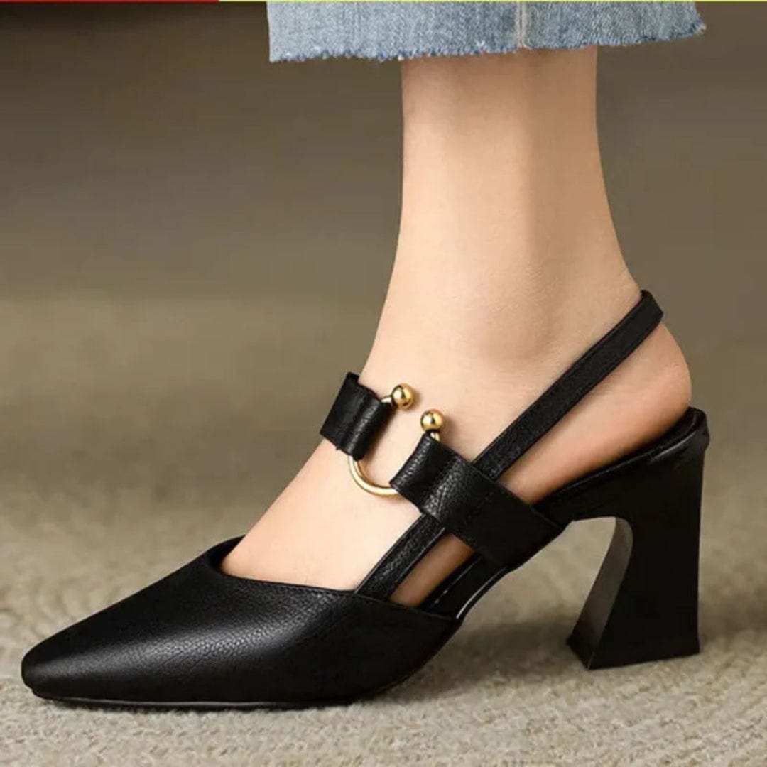 Square Toe Slingback Block Heel Pumps
