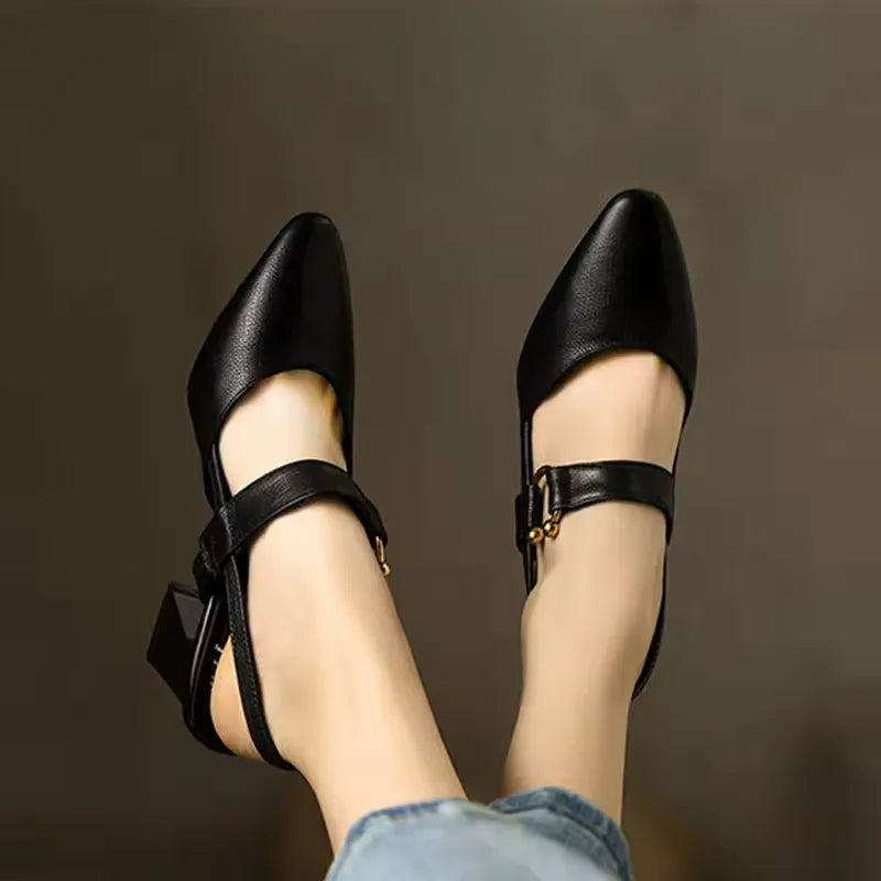 Pointed Toe Slingback Block Heel Pumps