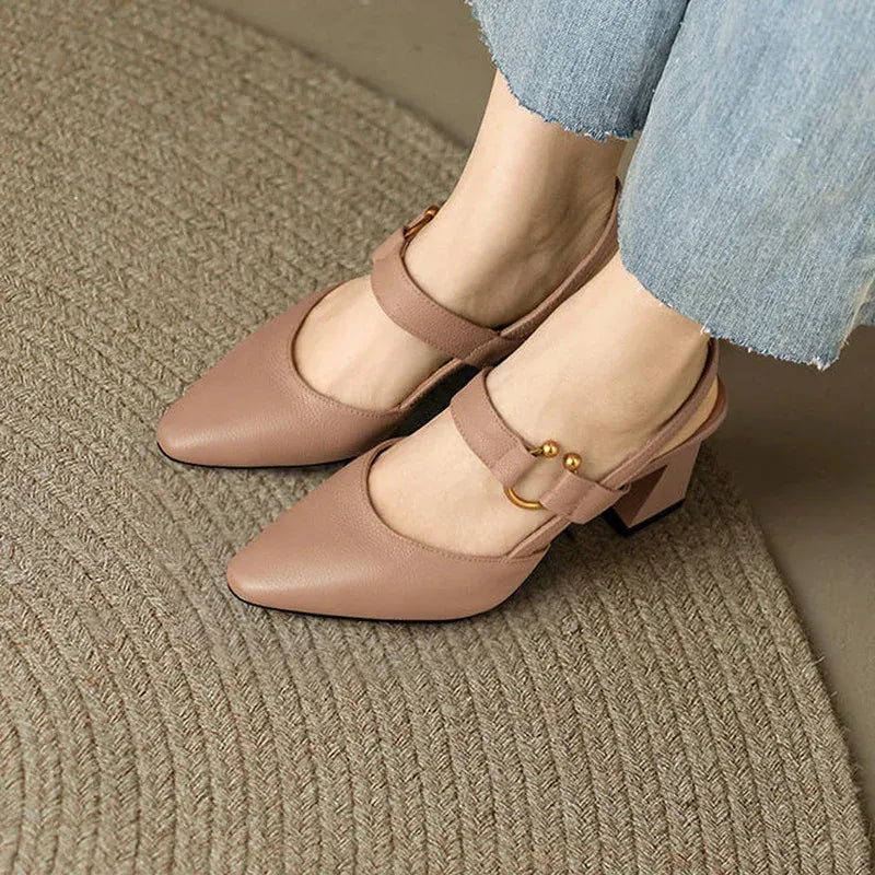 Pointed Toe Slingback Block Heel Pumps