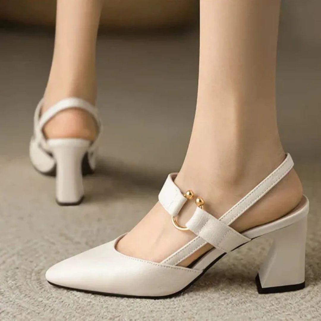 Square Toe Slingback Block Heel Pumps