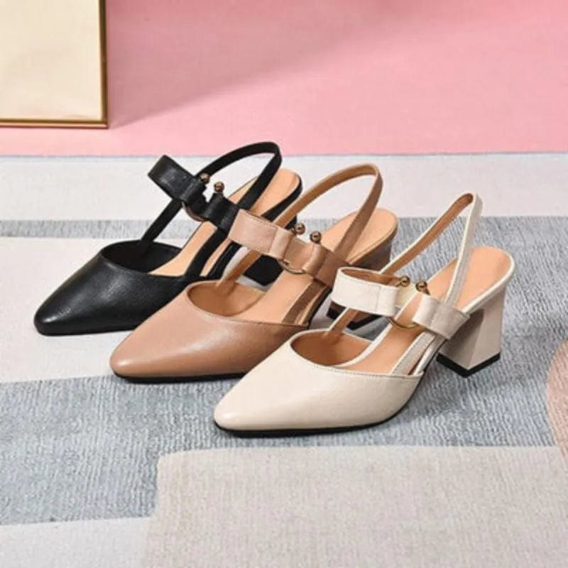 Square Toe Slingback Block Heel Pumps