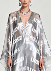 Diy Silvery Oversized Letter Print Chiffon Maxi Dress Summer 2