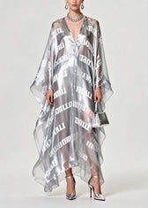 Diy Silvery Oversized Letter Print Chiffon Maxi Dress Summer 3