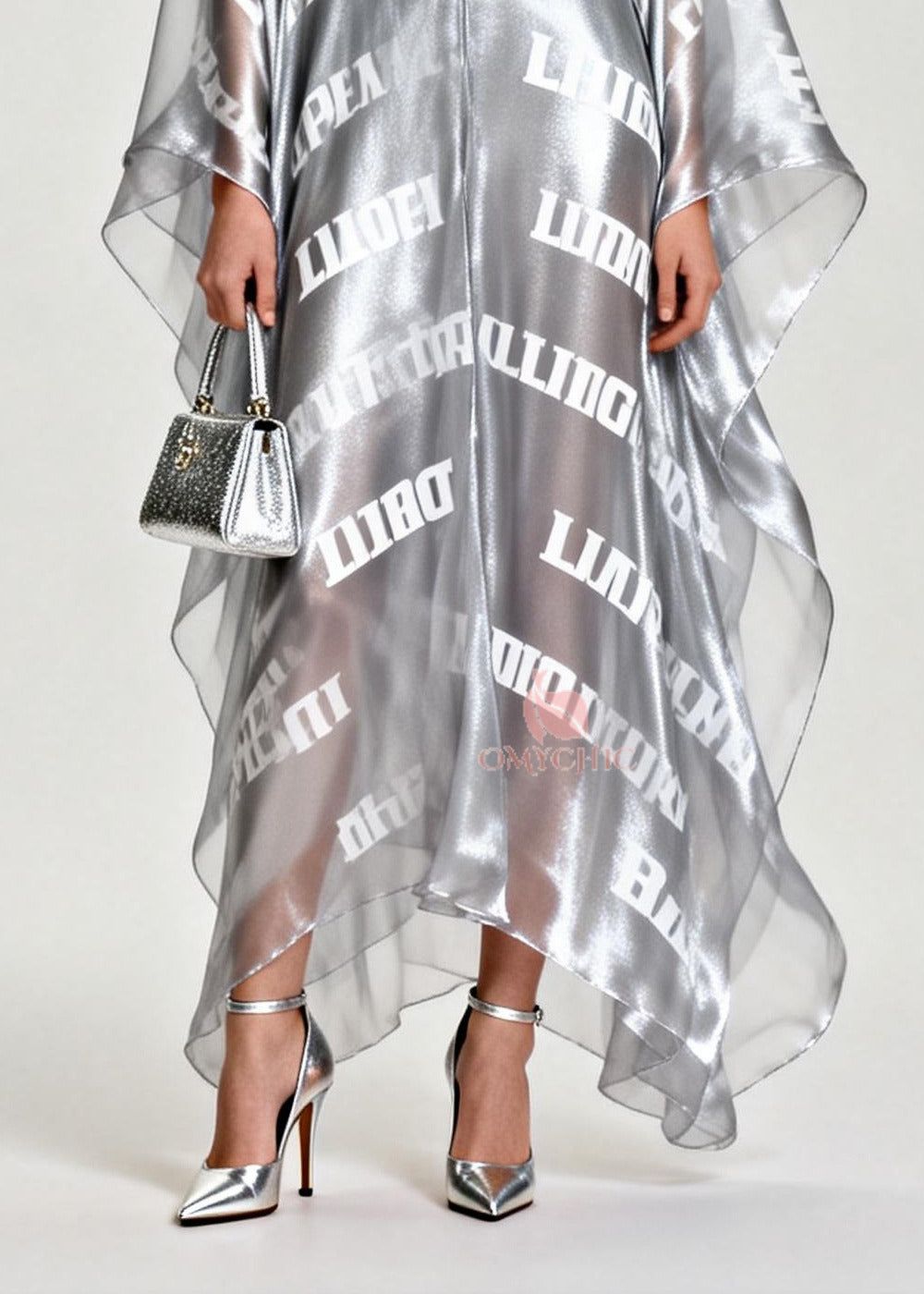 Diy Silvery Oversized Letter Print Chiffon Maxi Dress Summer 4