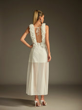 Plunge Neck Ruffle Mesh Midi Dress - View 6