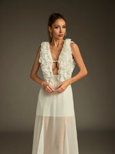 Plunge Neck Ruffle Mesh Midi Dress - View 2