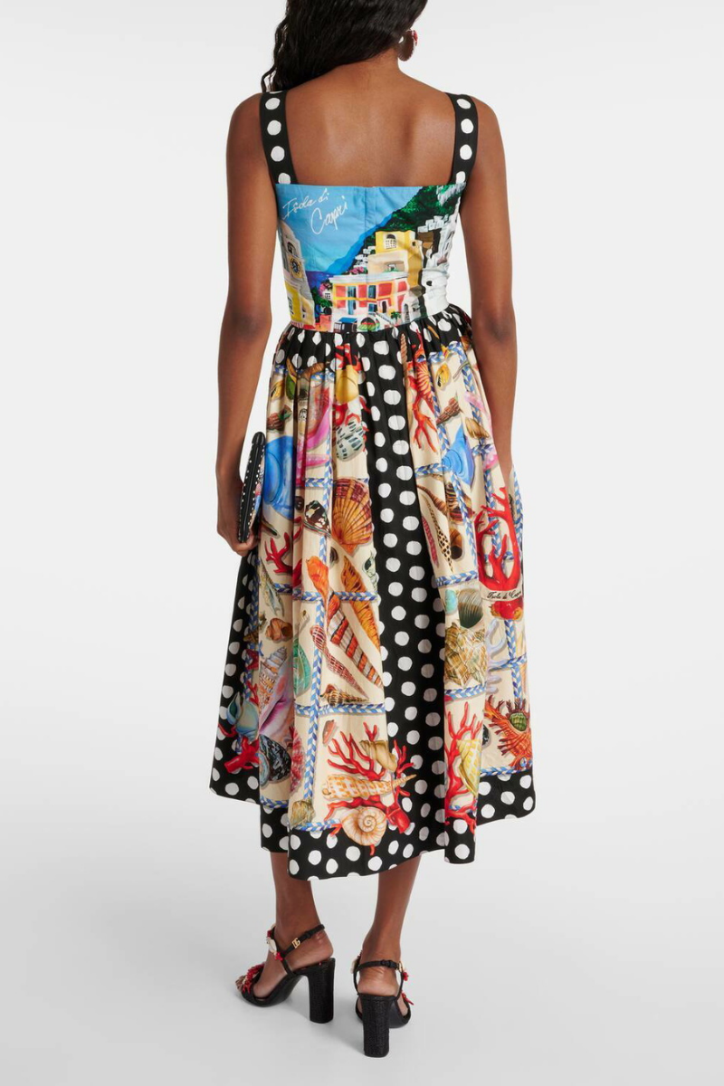 Timeless Rosario Polka Dot Square Neck Midi Dress Boutique Collection