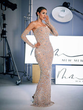 Strapless Rhinestone Maxi Dress With Gloves - View 4