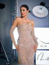 Strapless Rhinestone Maxi Dress With Gloves - View 3